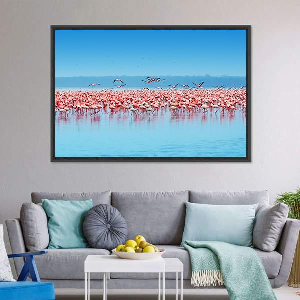 Flamingos In Lake Nakuru Canvas Wall Art-3 Horizontal-Gallery Wrap-25" x 16"-Tiaracle