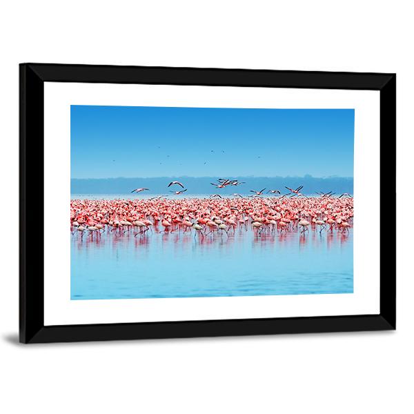 Flamingos In Lake Nakuru Canvas Wall Art-3 Horizontal-Gallery Wrap-25" x 16"-Tiaracle