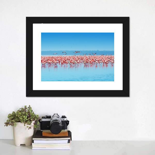 Flamingos In Lake Nakuru Canvas Wall Art-1 Piece-Framed Print-20" x 16"-Tiaracle