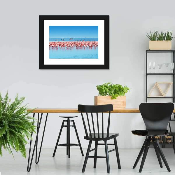 Flamingos In Lake Nakuru Canvas Wall Art-3 Horizontal-Gallery Wrap-25" x 16"-Tiaracle