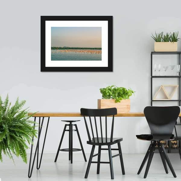 Flamingos Resting On Lake Canvas Wall Art-3 Horizontal-Gallery Wrap-25" x 16"-Tiaracle