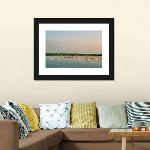 Flamingos Resting On Lake Canvas Wall Art-3 Horizontal-Gallery Wrap-25" x 16"-Tiaracle