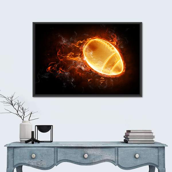 Flamy Football Canvas Wall Art-1 Piece-Floating Frame-24&quot; x 16&quot;-Tiaracle