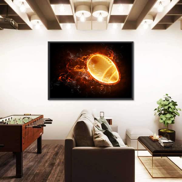 Flamy Football Canvas Wall Art-5 Horizontal-Gallery Wrap-22&quot; x 12&quot;-Tiaracle