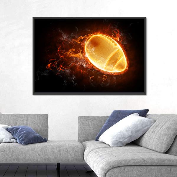 Flamy Football Canvas Wall Art-5 Horizontal-Gallery Wrap-22&quot; x 12&quot;-Tiaracle