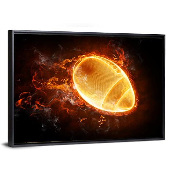 Flamy Football Canvas Wall Art-5 Horizontal-Gallery Wrap-22&quot; x 12&quot;-Tiaracle