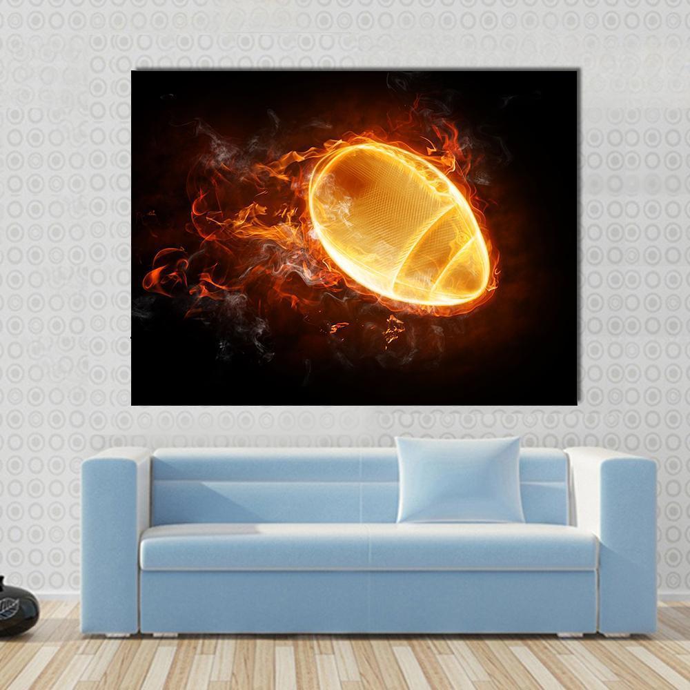 Flamy Football Canvas Wall Art-1 Piece-Gallery Wrap-48" x 32"-Tiaracle