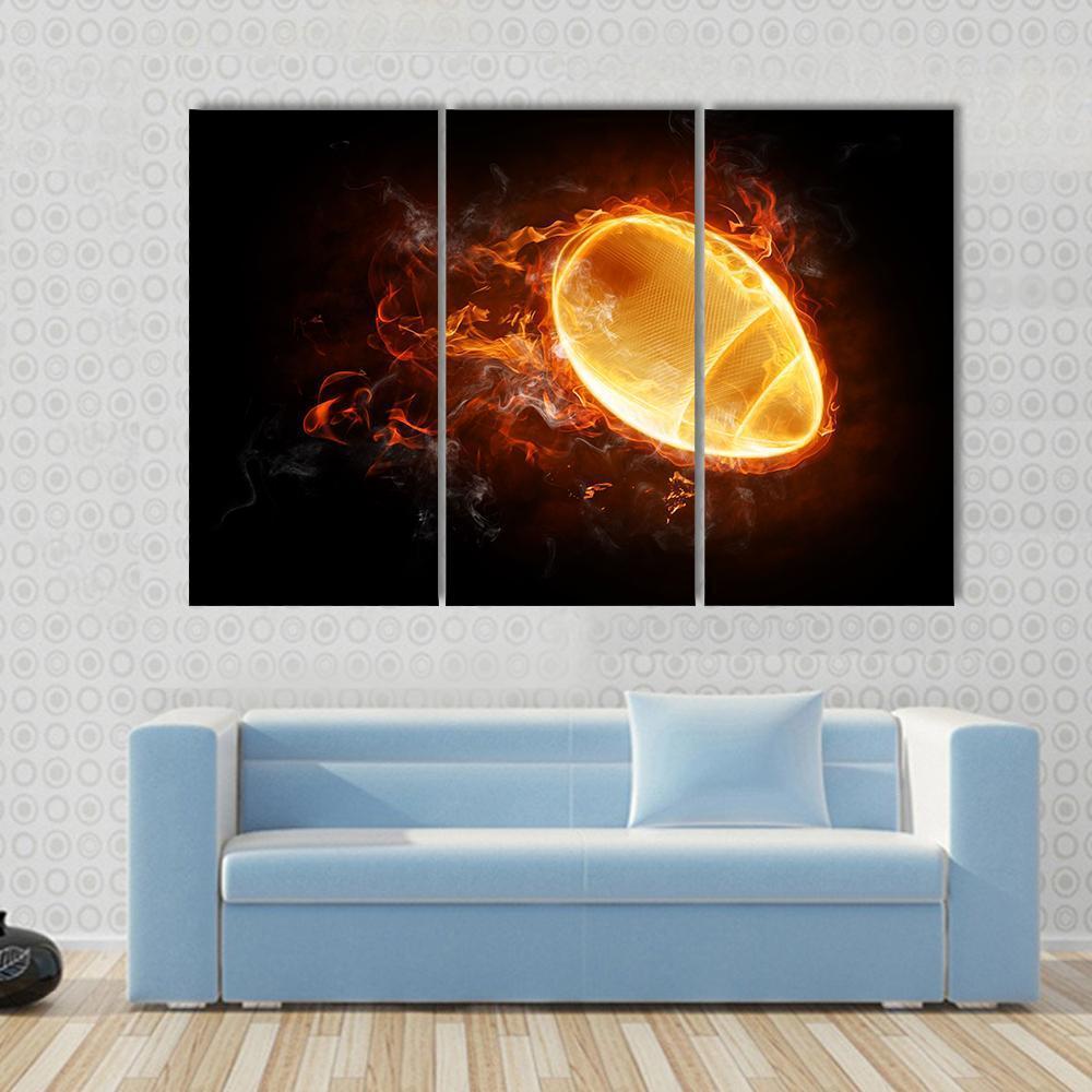 Flamy Football Canvas Wall Art-3 Horizontal-Gallery Wrap-37&quot; x 24&quot;-Tiaracle