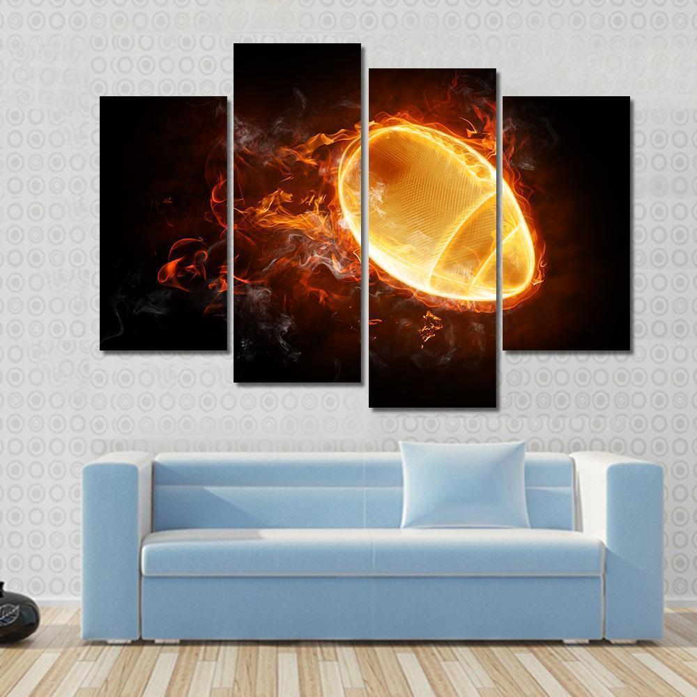 Flamy Football Canvas Wall Art-4 Pop-Gallery Wrap-50" x 32"-Tiaracle