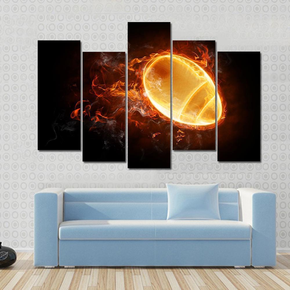 Flamy Football Canvas Wall Art-4 Pop-Gallery Wrap-50" x 32"-Tiaracle