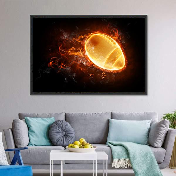 Flamy Football Canvas Wall Art-3 Horizontal-Gallery Wrap-25&quot; x 16&quot;-Tiaracle