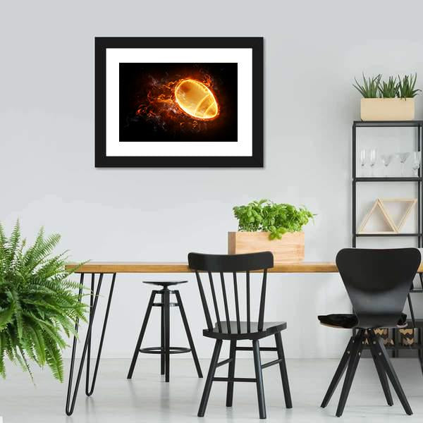 Flamy Football Canvas Wall Art-3 Horizontal-Gallery Wrap-25" x 16"-Tiaracle