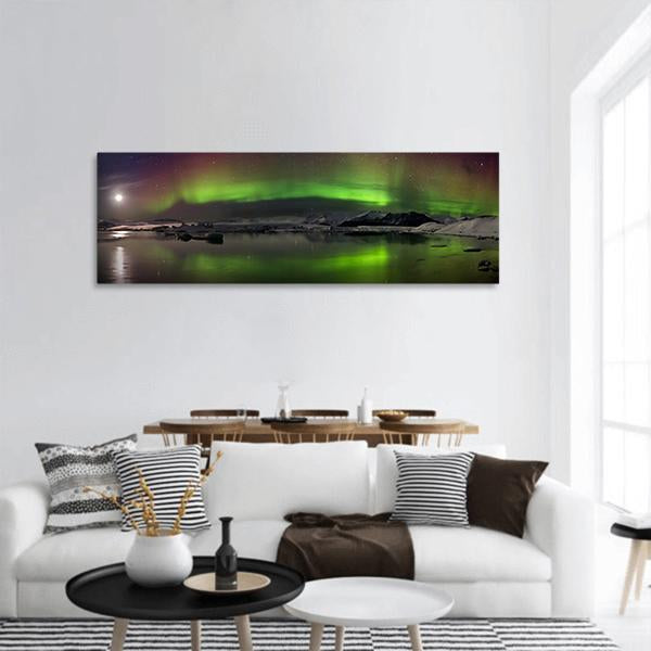 Flash Of Aurora Polaris Panoramic Canvas Wall Art-3 Piece-25" x 08"-Tiaracle