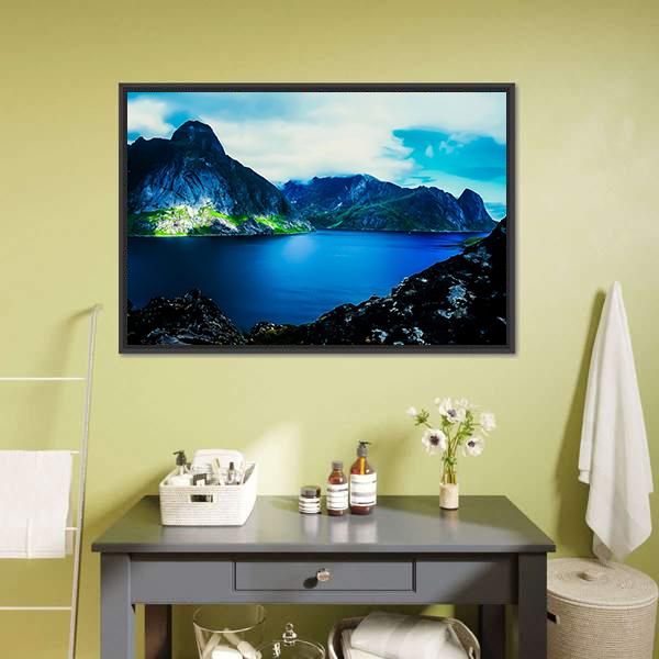 Flat Water In Quite Fjord Canvas Wall Art-1 Piece-Floating Frame-24" x 16"-Tiaracle