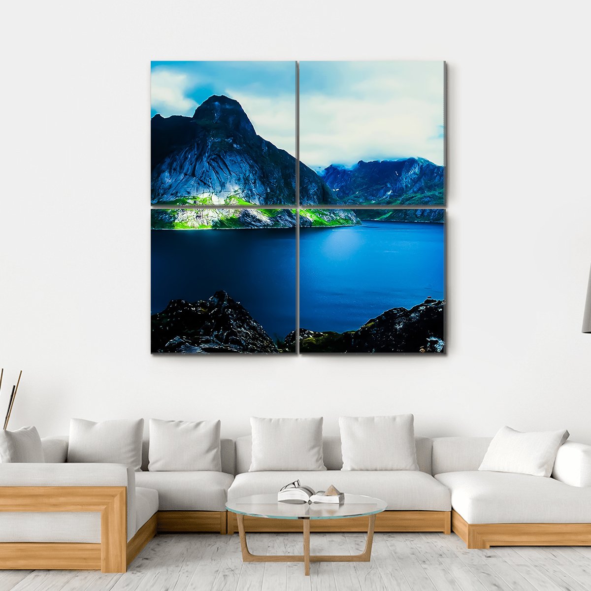 Flat Water In Quite Fjord Canvas Wall Art-4 Square-Gallery Wrap-17" x 17"-Tiaracle