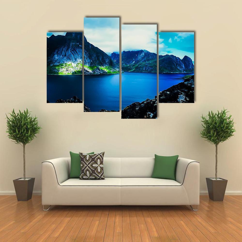 Flat Water In Quite Fjord Canvas Wall Art-4 Pop-Gallery Wrap-50" x 32"-Tiaracle