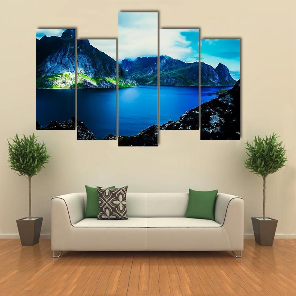 Flat Water In Quite Fjord Canvas Wall Art-5 Pop-Gallery Wrap-47" x 32"-Tiaracle