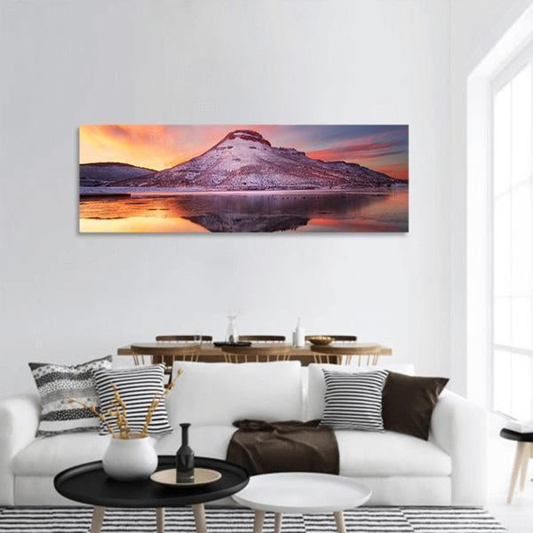 Flatiron Reservoir In Winter Panoramic Canvas Wall Art-1 Piece-36" x 12"-Tiaracle