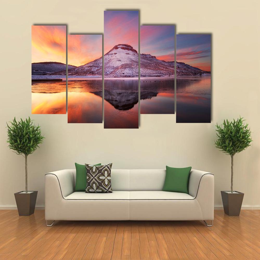 Flatiron Reservoir In Winter Canvas Wall Art-5 Pop-Gallery Wrap-47" x 32"-Tiaracle