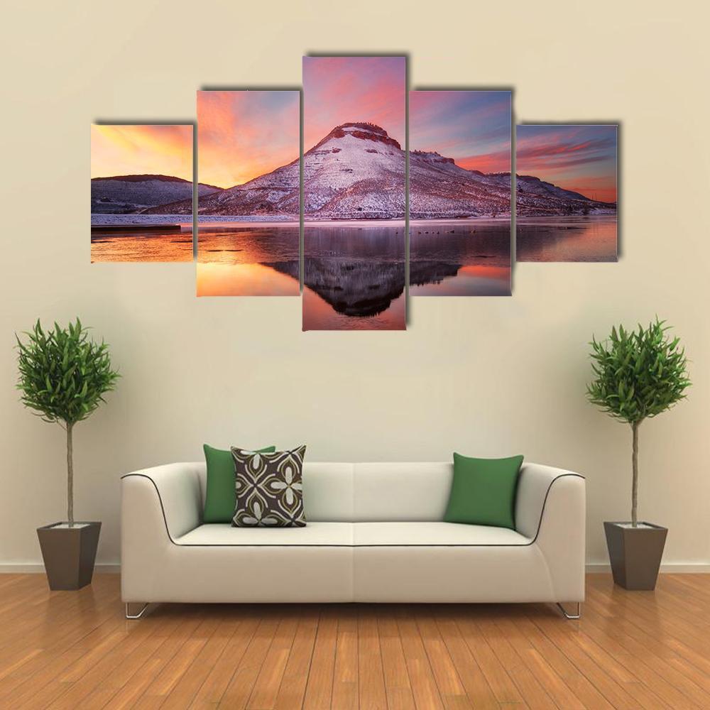 Flatiron Reservoir In Winter Canvas Wall Art-5 Star-Gallery Wrap-62" x 32"-Tiaracle