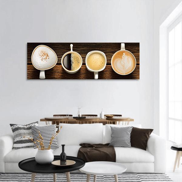 Variety Of Coffee Panoramic Canvas Wall Art-3 Piece-25" x 08"-Tiaracle