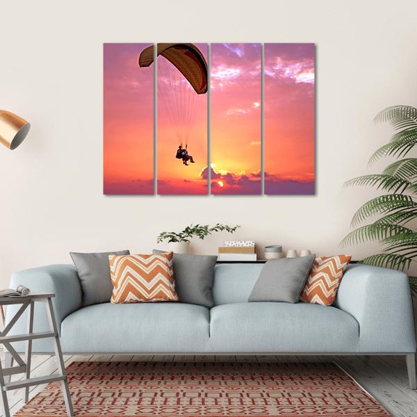 Paragliding At Sunset Canvas Wall Art-4 Horizontal-Gallery Wrap-34" x 24"-Tiaracle