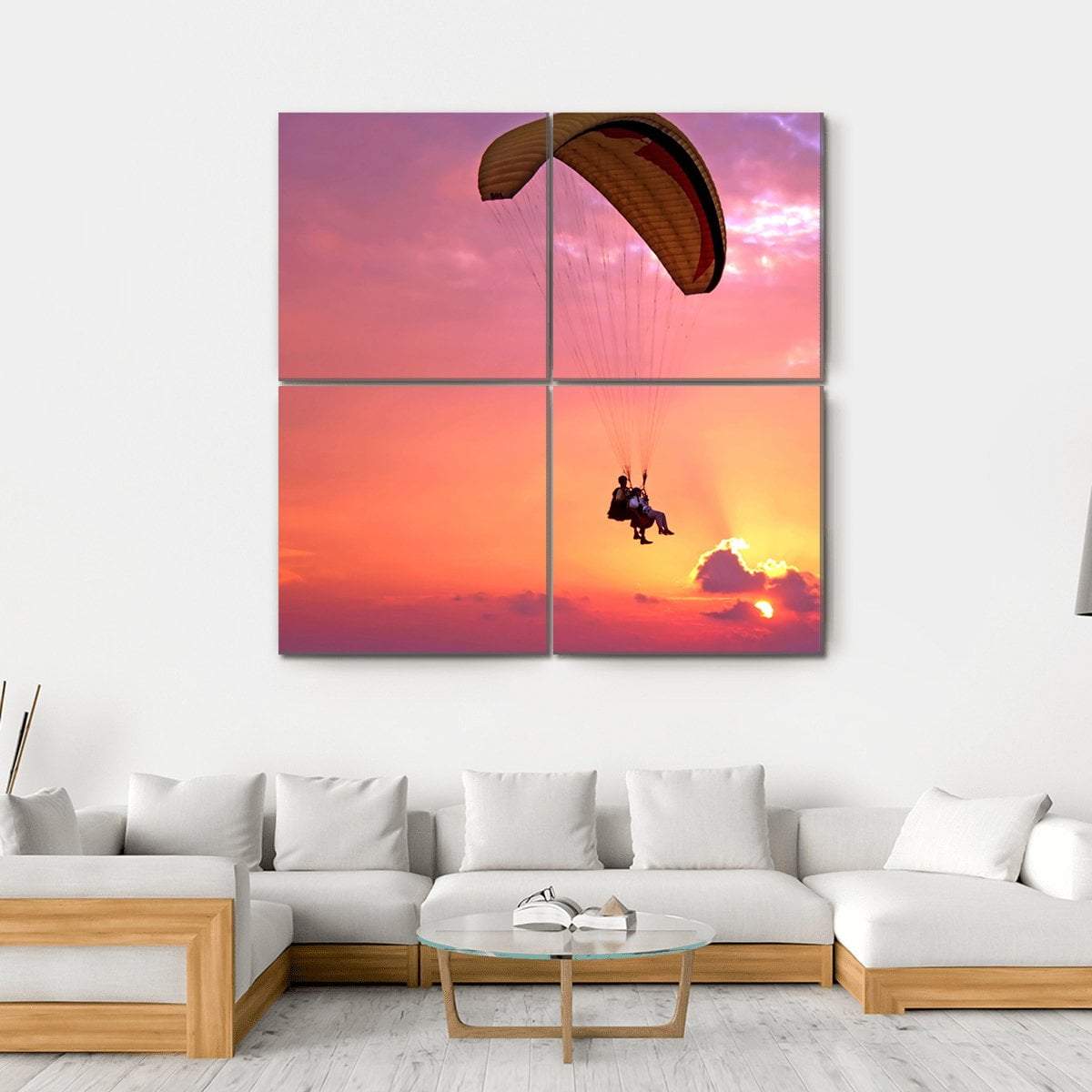 Paragliding At Sunset Canvas Wall Art-4 Square-Gallery Wrap-17" x 17"-Tiaracle