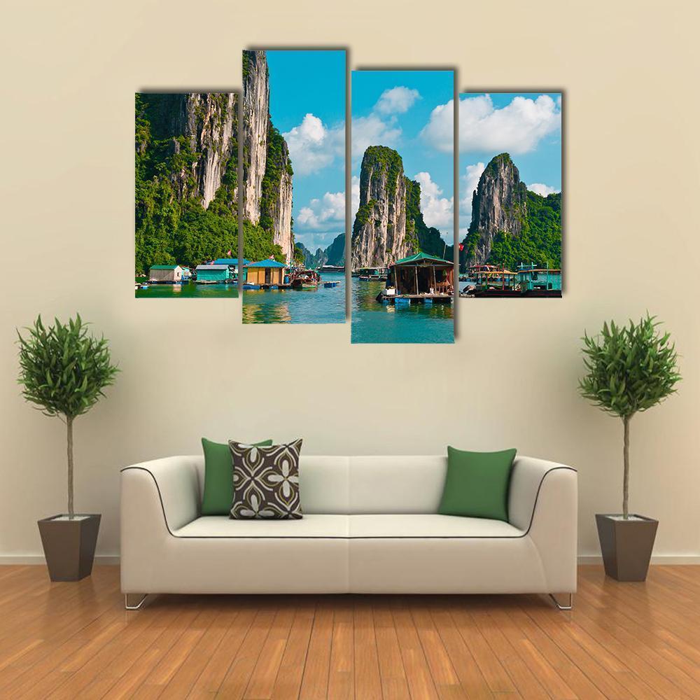 Floating Fishing Village Canvas Wall Art-4 Pop-Gallery Wrap-50" x 32"-Tiaracle