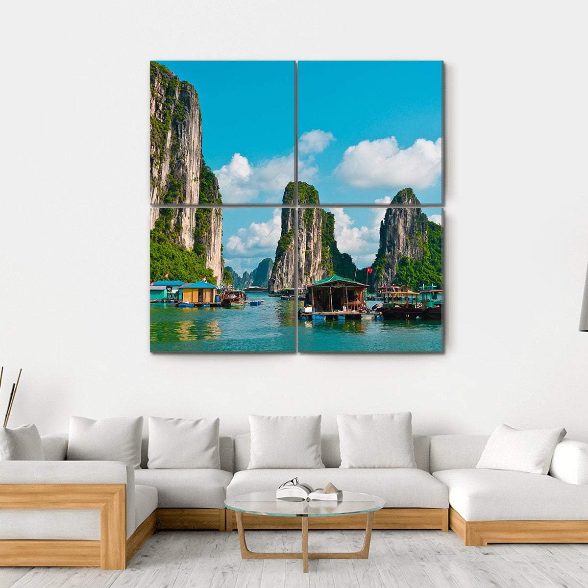 Floating Fishing Village Canvas Wall Art-4 Square-Gallery Wrap-17" x 17"-Tiaracle