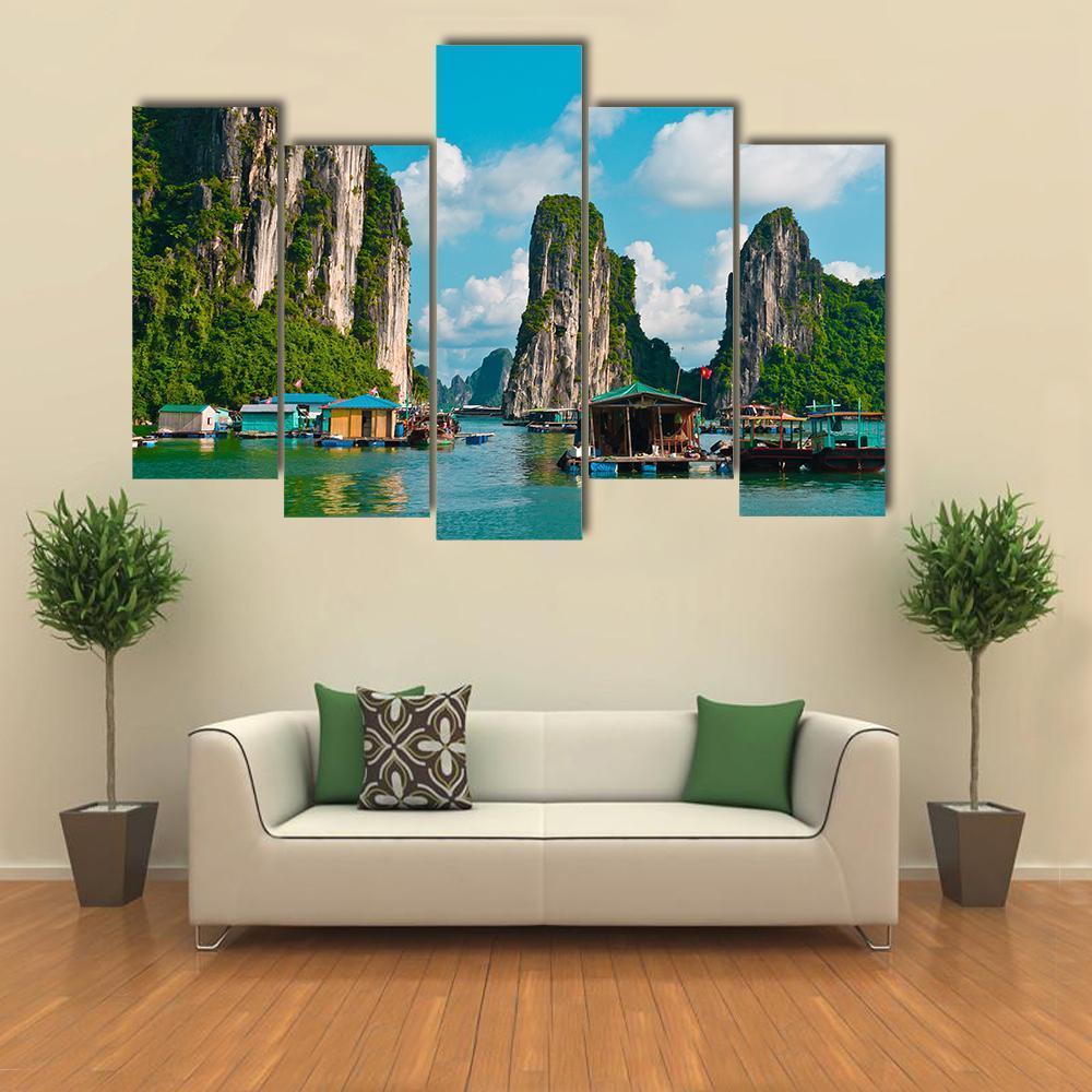 Floating Fishing Village Canvas Wall Art-5 Pop-Gallery Wrap-47" x 32"-Tiaracle