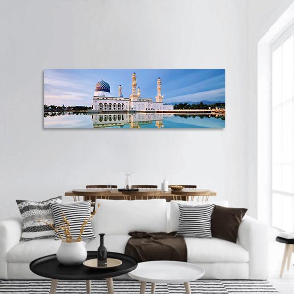 Floating Mosque Malaysia Panoramic Canvas Wall Art-3 Piece-25" x 08"-Tiaracle