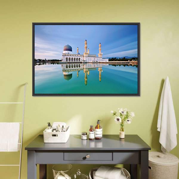 Floating Mosque Malaysia Canvas Wall Art-1 Piece-Floating Frame-24" x 16"-Tiaracle