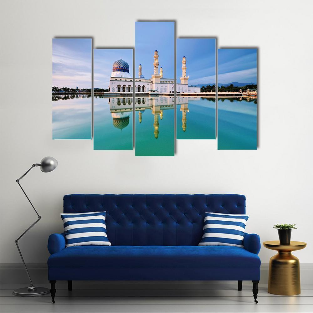 Floating Mosque Malaysia Canvas Wall Art-5 Star-Gallery Wrap-62" x 32"-Tiaracle