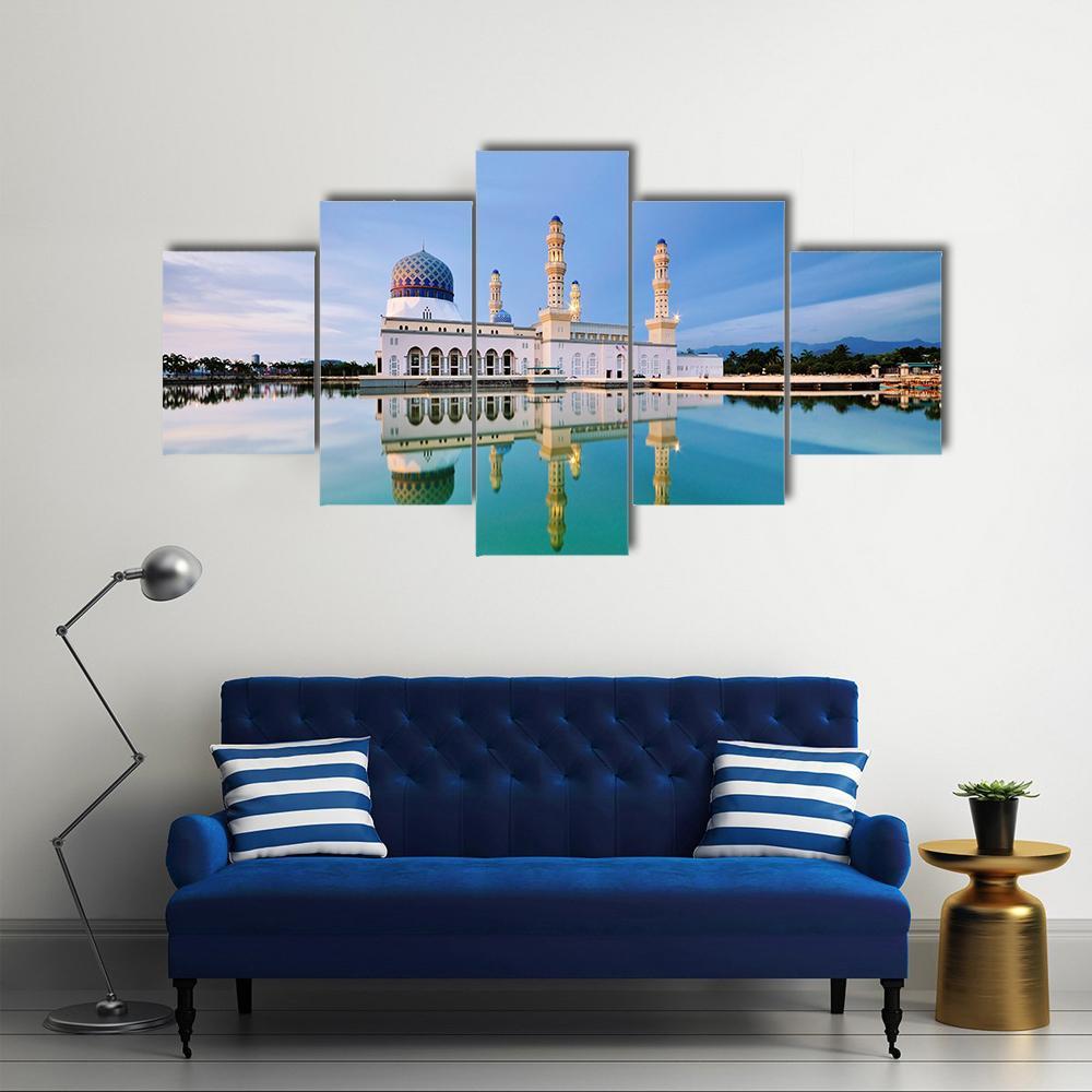 Floating Mosque Malaysia Canvas Wall Art-5 Star-Gallery Wrap-62" x 32"-Tiaracle