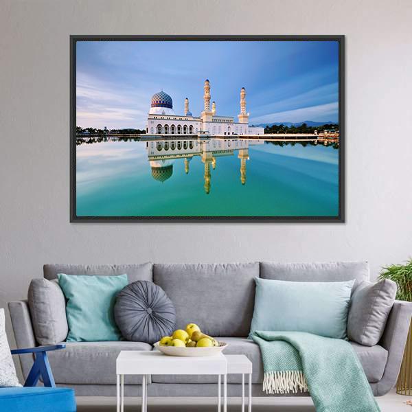 Floating Mosque Malaysia Canvas Wall Art-3 Horizontal-Gallery Wrap-25" x 16"-Tiaracle