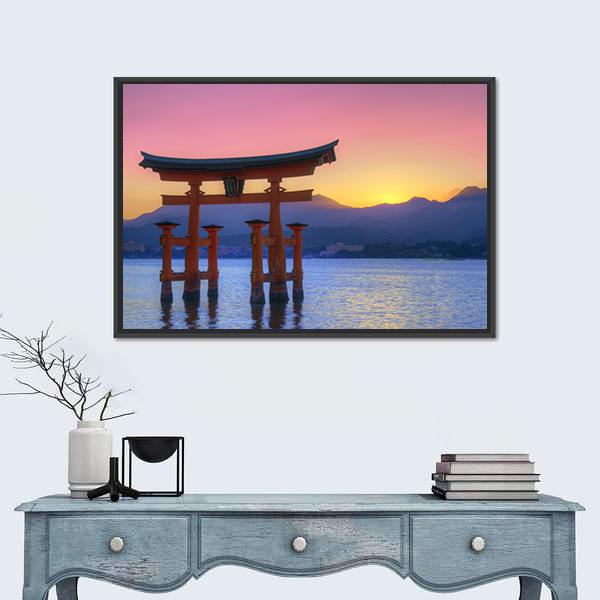 Floating Torii Gate Canvas Wall Art-3 Horizontal-Gallery Wrap-25" x 16"-Tiaracle