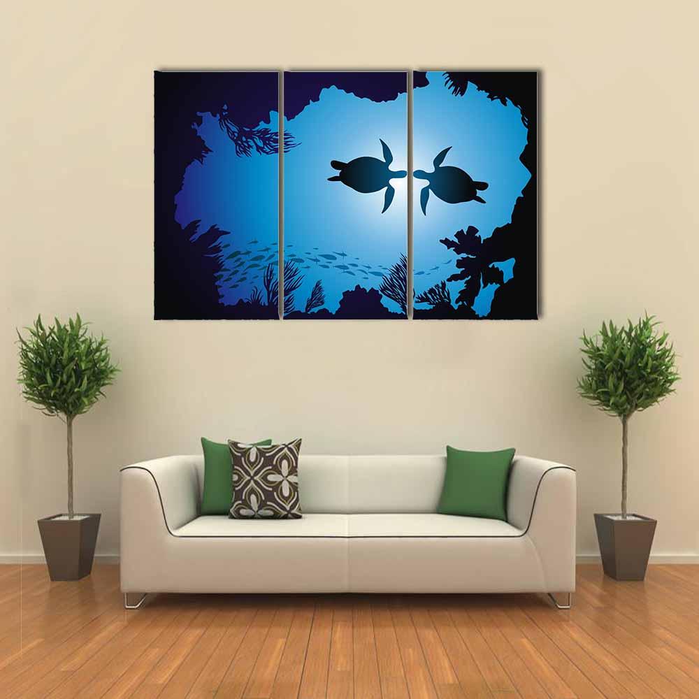 Floating Turtles Canvas Wall Art-3 Horizontal-Gallery Wrap-25" x 16"-Tiaracle