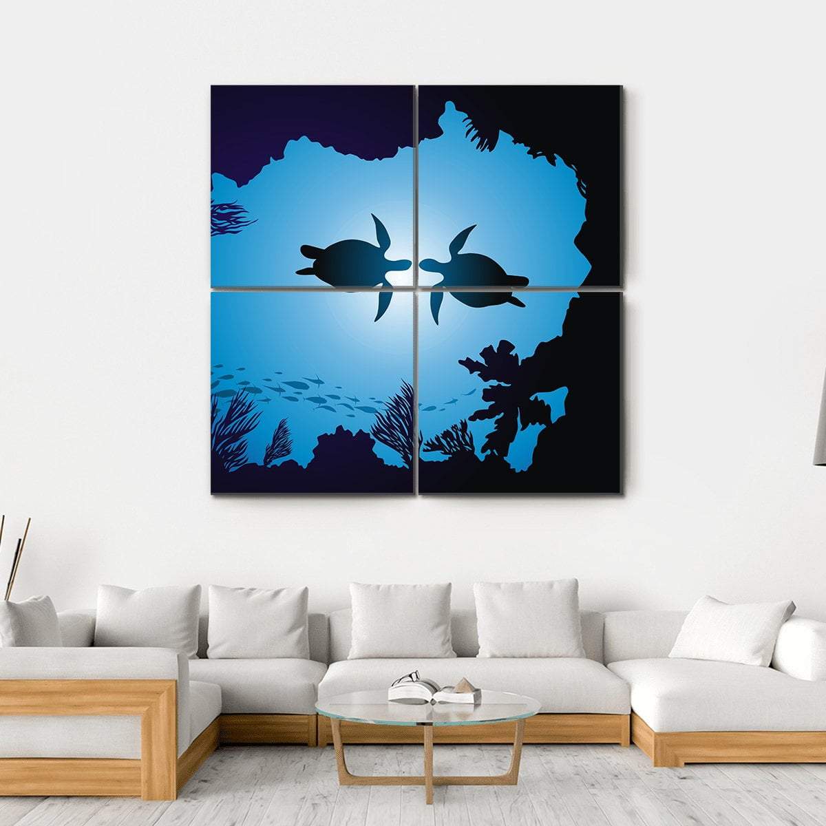 Floating Turtles Canvas Wall Art-4 Square-Gallery Wrap-17" x 17"-Tiaracle