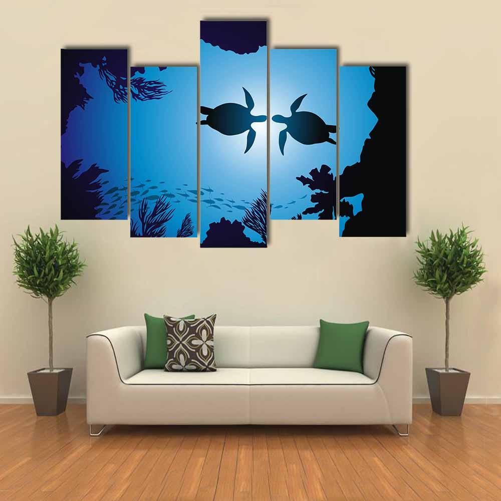 Floating Turtles Canvas Wall Art-5 Pop-Gallery Wrap-32" x 21"-Tiaracle