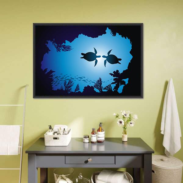 Floating Turtles Canvas Wall Art-1 Piece-Floating Frame-24" x 16"-Tiaracle