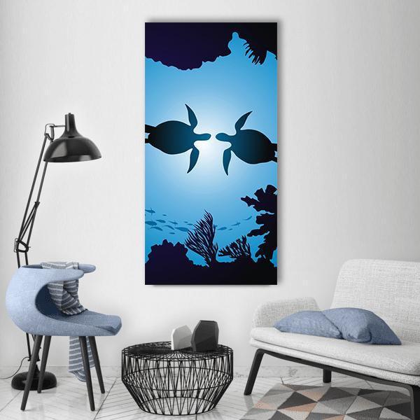 Floating Turtles Vertical Canvas Wall Art-1 Vertical-Gallery Wrap-12" x 24"-Tiaracle