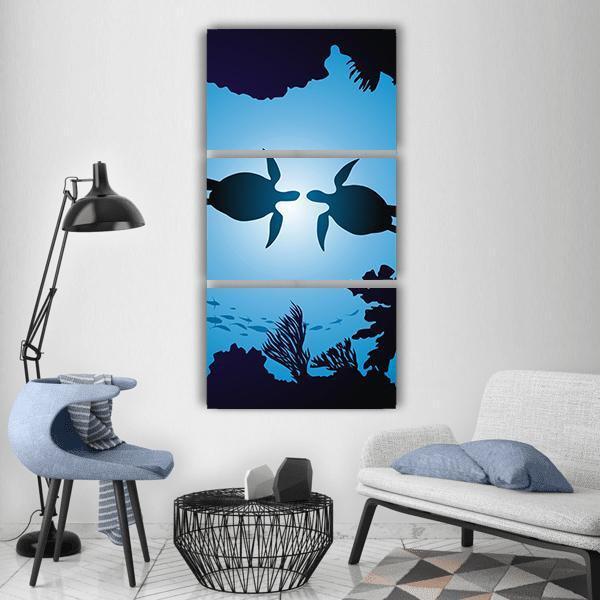 Floating Turtles Vertical Canvas Wall Art-3 Vertical-Gallery Wrap-12" x 25"-Tiaracle