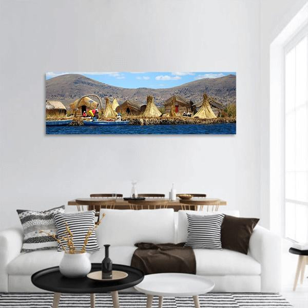 Floating Uros Islands Panoramic Canvas Wall Art-3 Piece-25" x 08"-Tiaracle