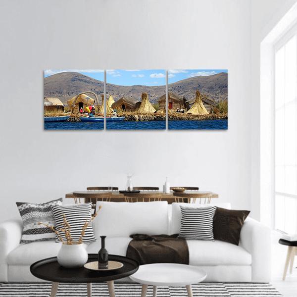 Floating Uros Islands Panoramic Canvas Wall Art-3 Piece-25" x 08"-Tiaracle