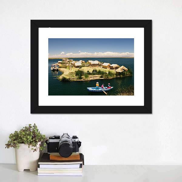 Floating Uros Islands In Peru Canvas Wall Art-1 Piece-Framed Print-20" x 16"-Tiaracle