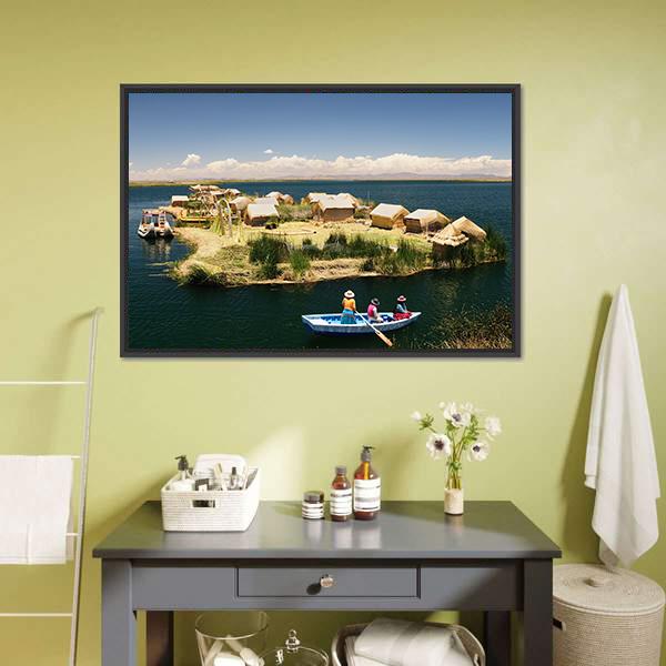 Floating Uros Islands In Peru Canvas Wall Art-1 Piece-Floating Frame-24" x 16"-Tiaracle