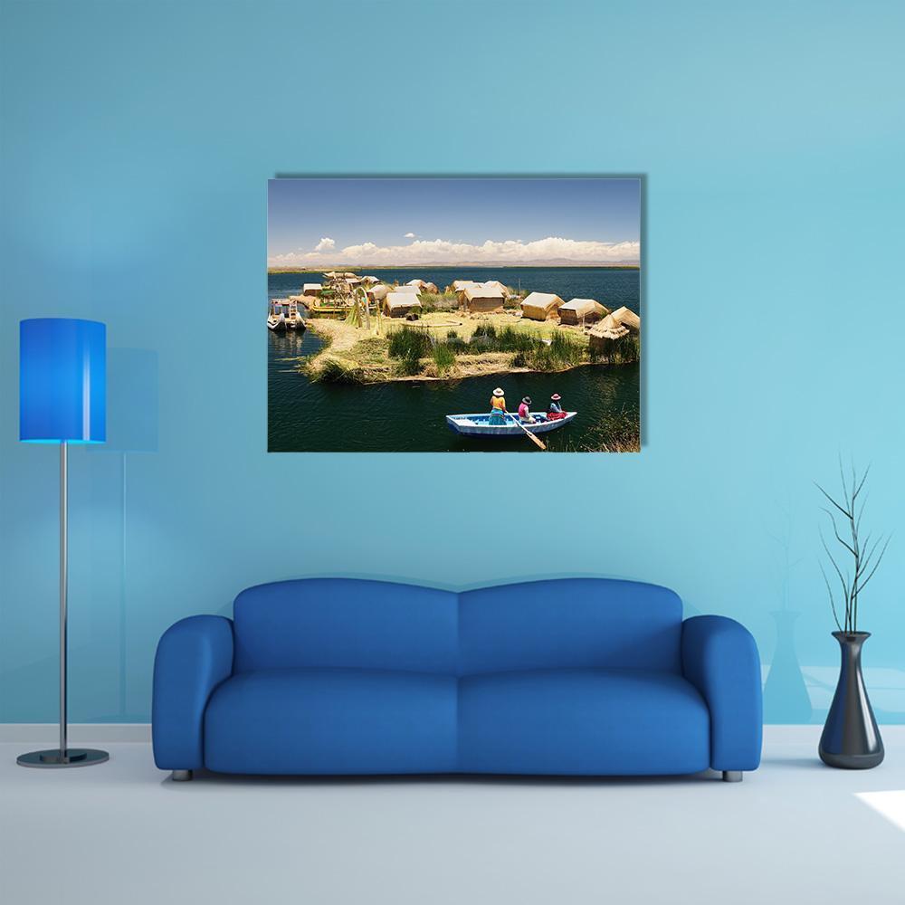 Floating Uros Islands In Peru Canvas Wall Art-1 Piece-Gallery Wrap-48" x 32"-Tiaracle