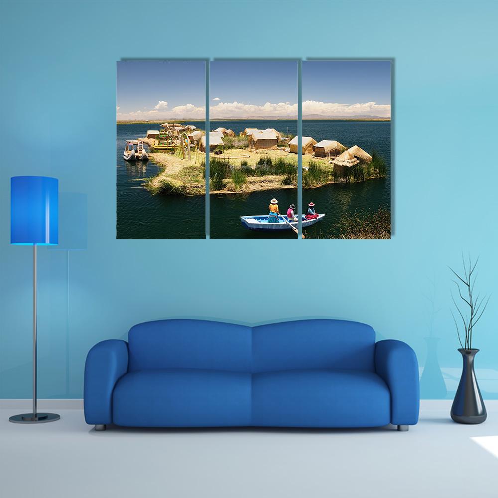 Floating Uros Islands In Peru Canvas Wall Art-3 Horizontal-Gallery Wrap-37" x 24"-Tiaracle