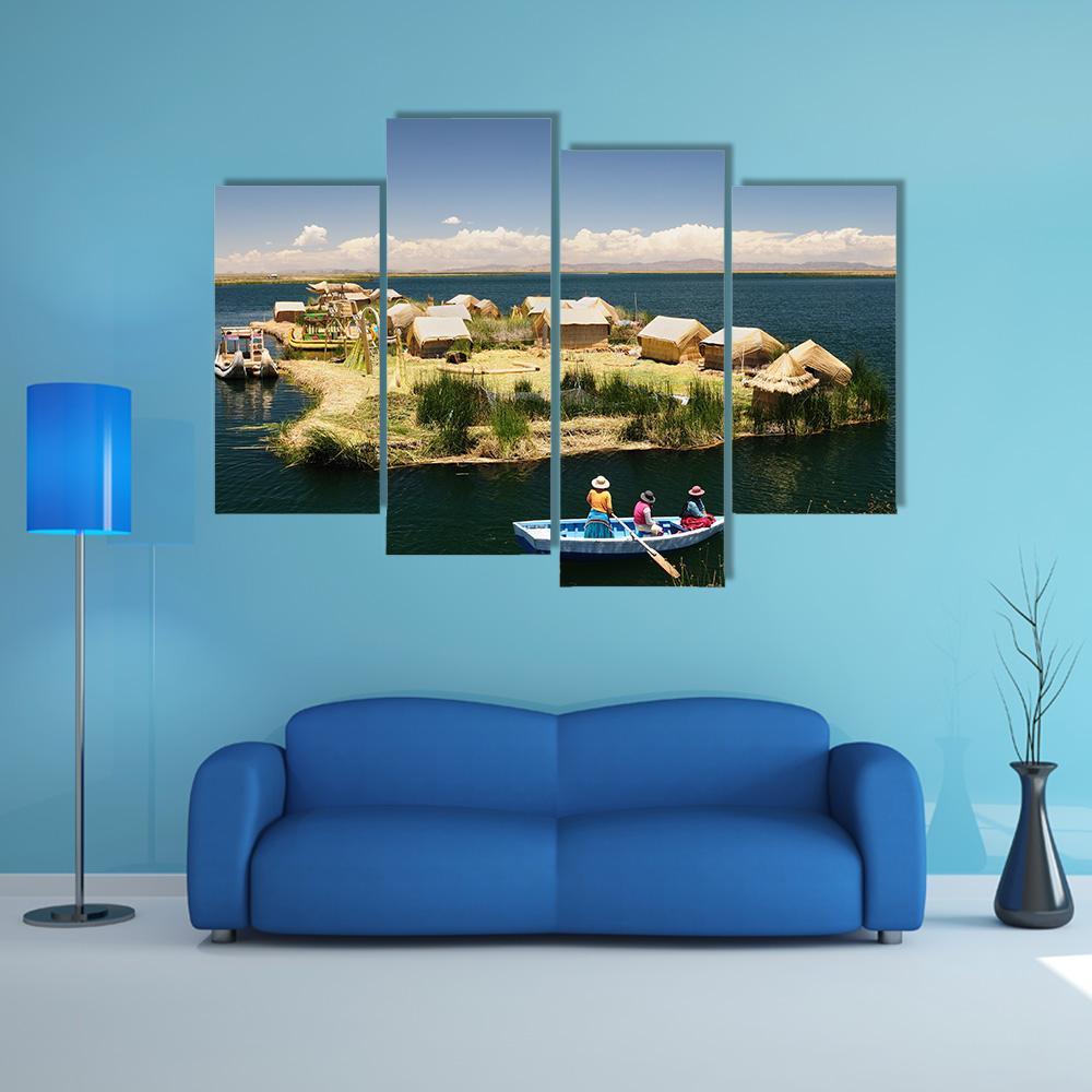 Floating Uros Islands In Peru Canvas Wall Art-4 Pop-Gallery Wrap-50" x 32"-Tiaracle