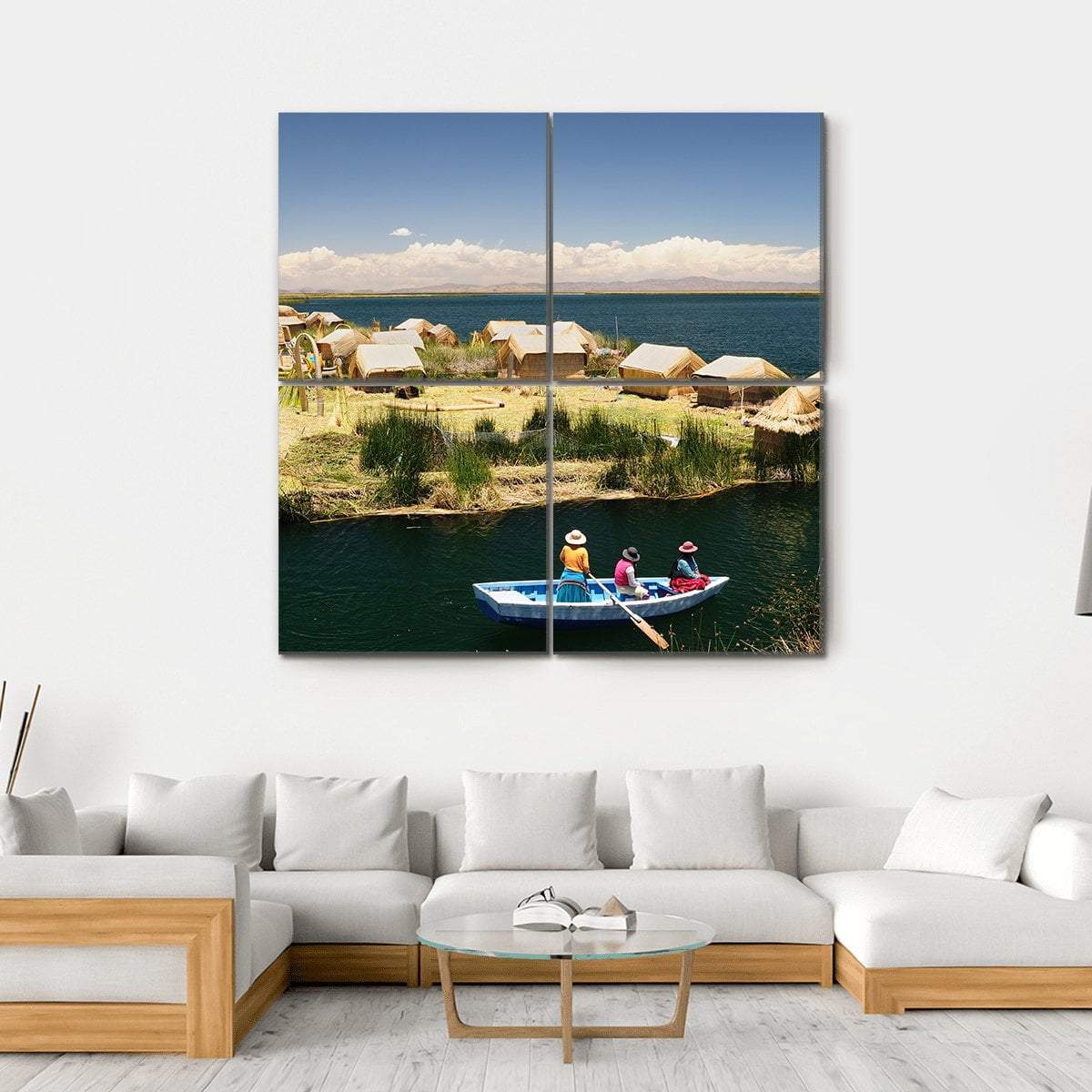 Floating Uros Islands In Peru Canvas Wall Art-4 Square-Gallery Wrap-17" x 17"-Tiaracle